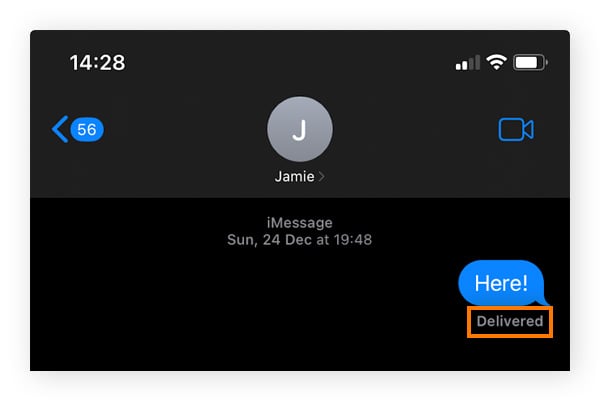一条显示信息送达状态的iMessage示例。